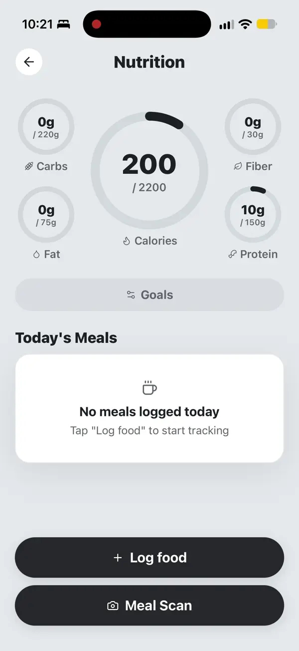 IQONIC nutrition and macro tracking screen